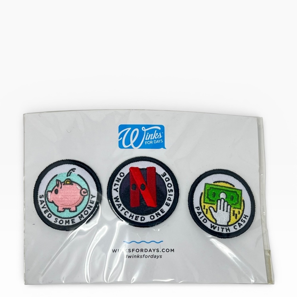 Winks For Days Merit Badges for Limited Bingeing and Money Smarts *set of 3* NIP